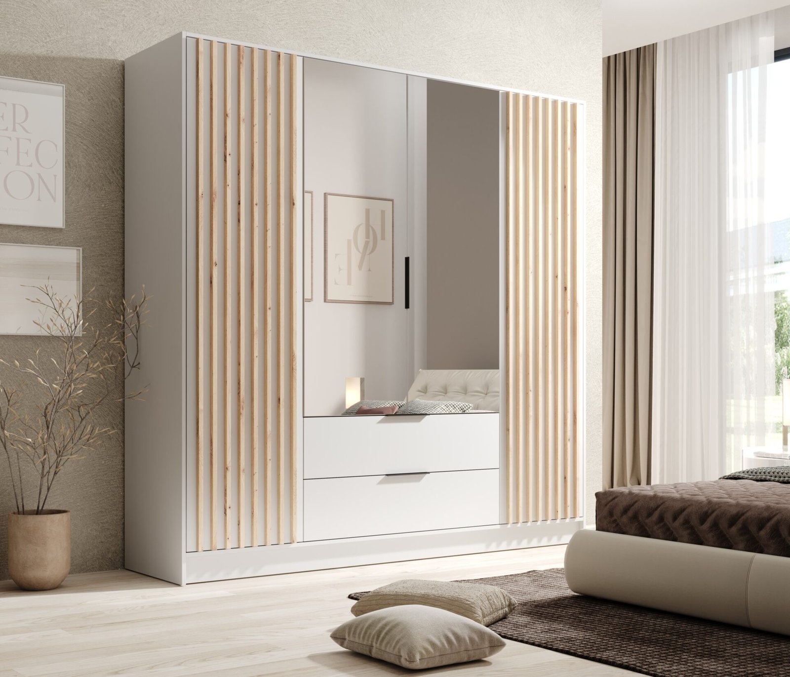 Neri 200 tilting wardrobe with mirrors, white, ADRK - Image 2