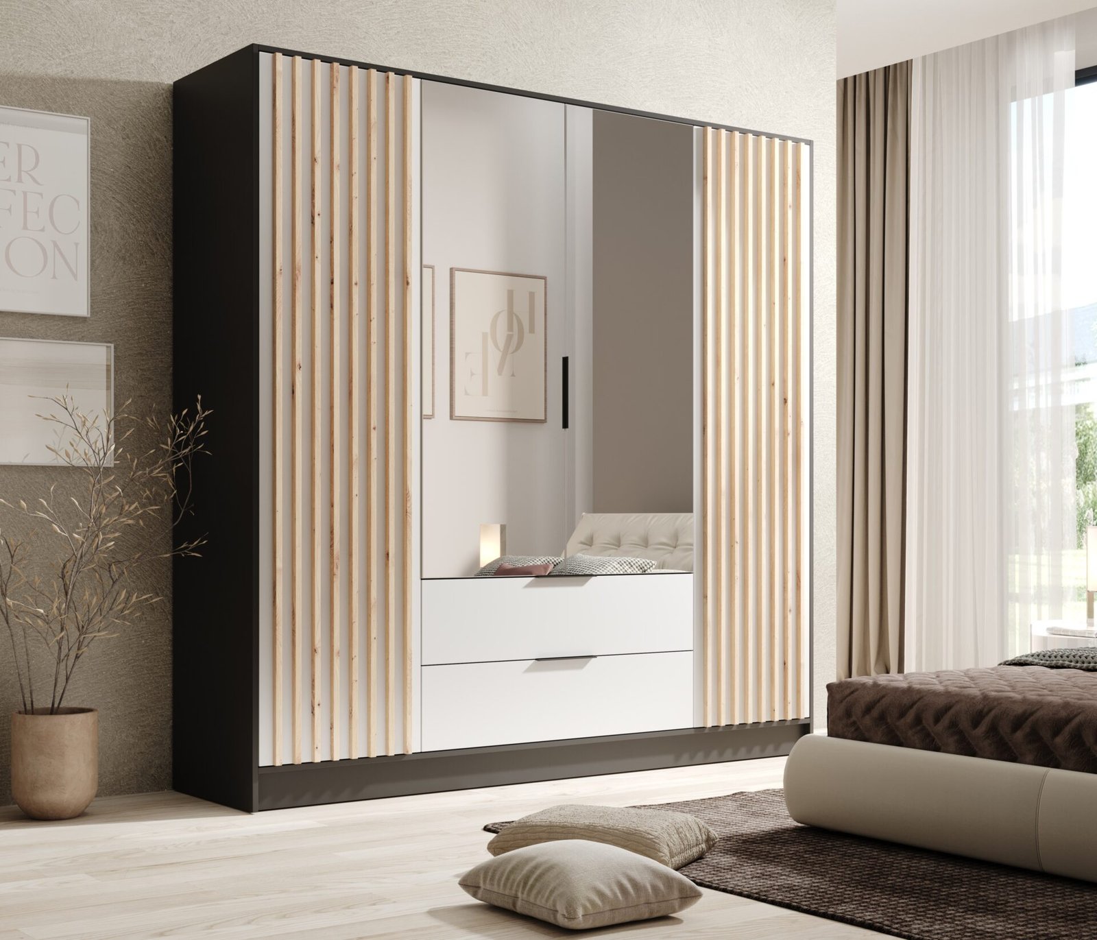 Neri 200 tilting wardrobe with mirrors, black/white, ADRK - Image 2