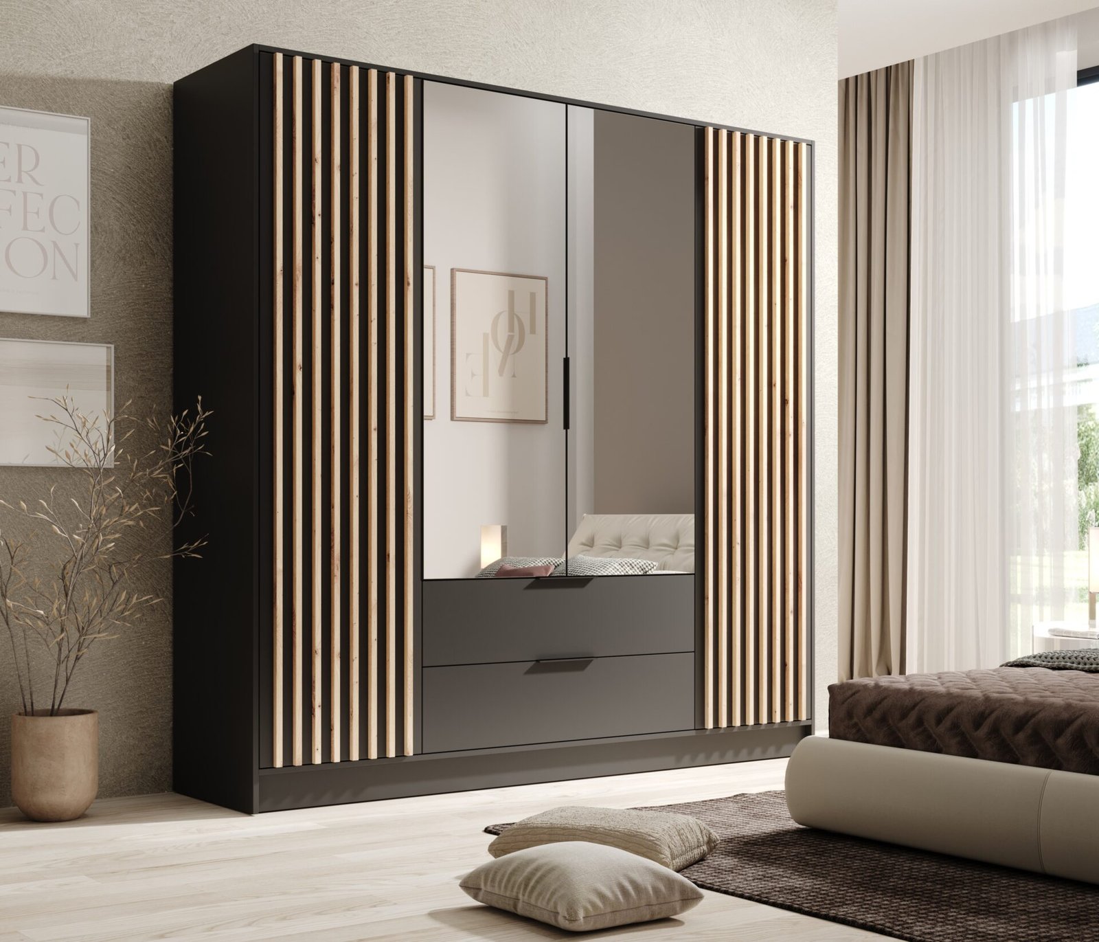 Neri 200 tilting wardrobe with mirrors, black, ADRK - Image 2