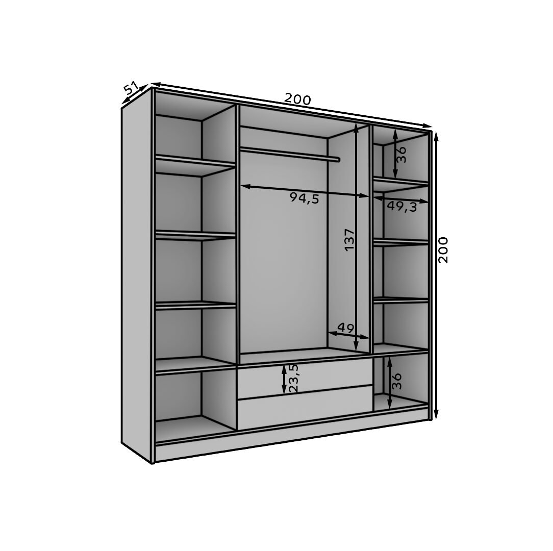 Neri 200 tilting wardrobe with mirrors, black, ADRK - Image 4