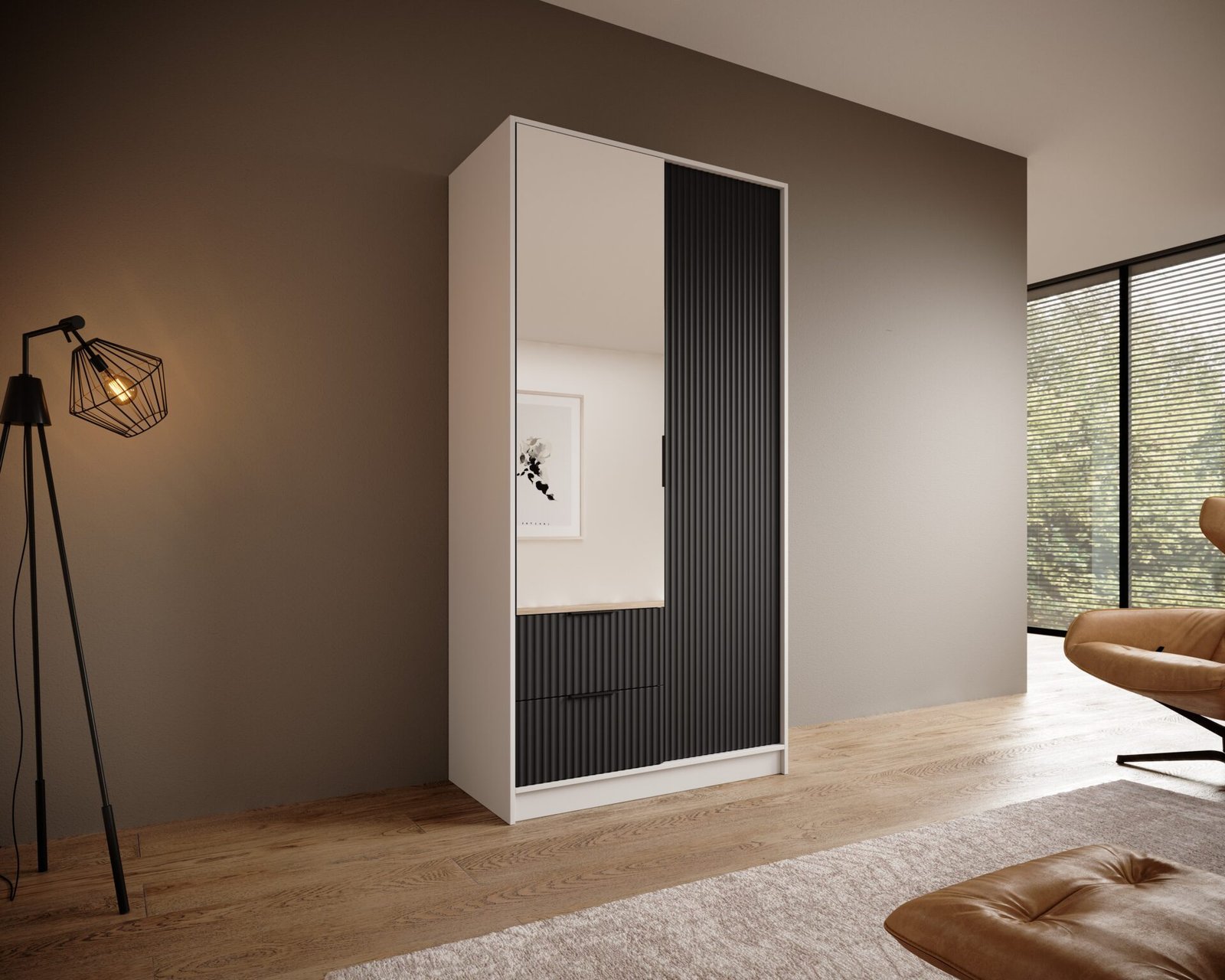 Norel 100 wardrobe with tilt and mirrors, white/black, ADRK - Image 2