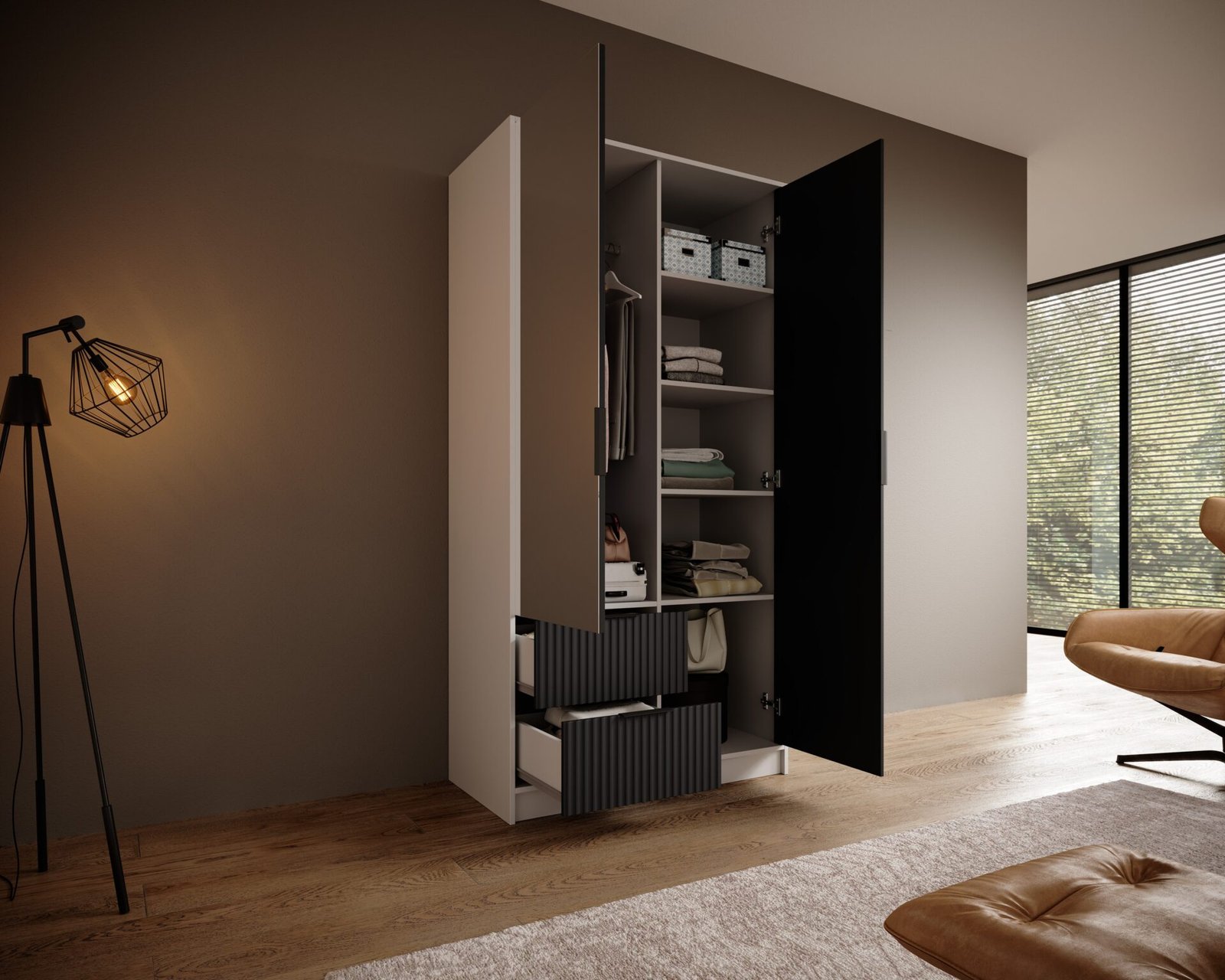 Norel 100 wardrobe with tilt and mirrors, white/black, ADRK - Image 3