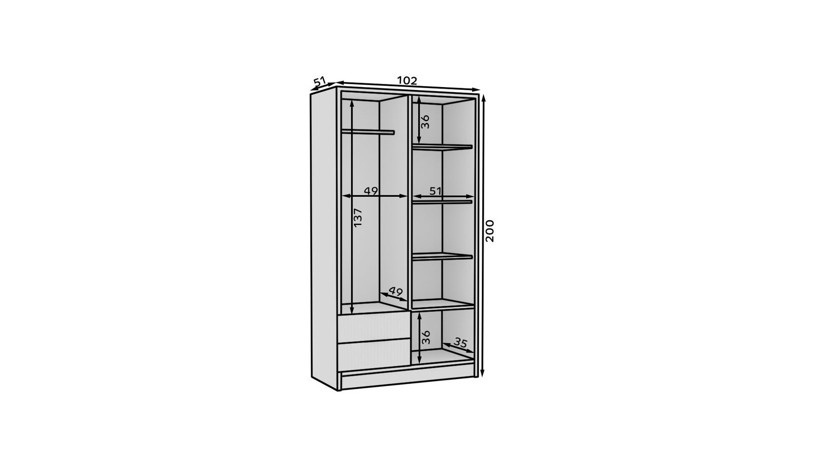 Norel 100 wardrobe with tilt and mirrors, white/black, ADRK - Image 4