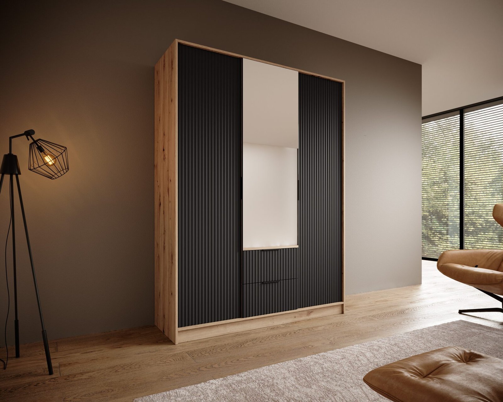 Norel 150 Artisan/Black ADRK wardrobe with tilt handle and mirrors - Image 2