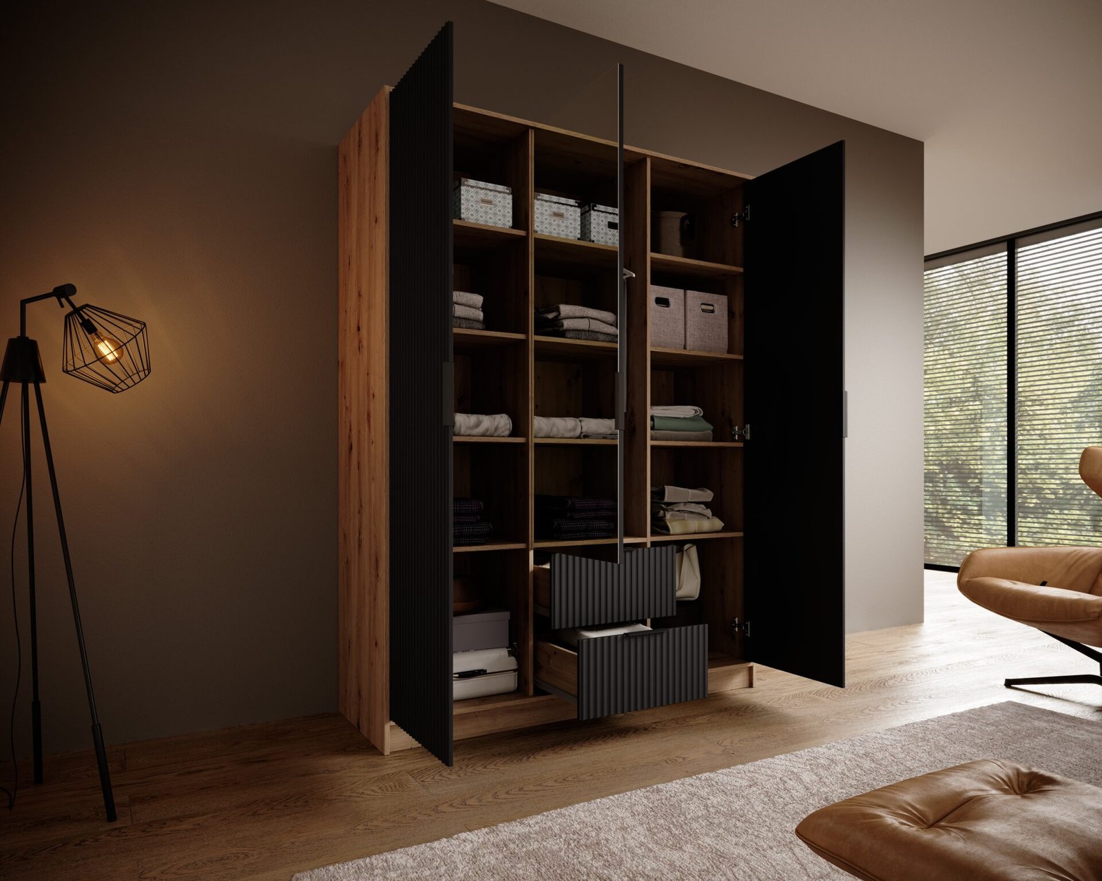 Norel 150 Artisan/Black ADRK wardrobe with tilt handle and mirrors - Image 3