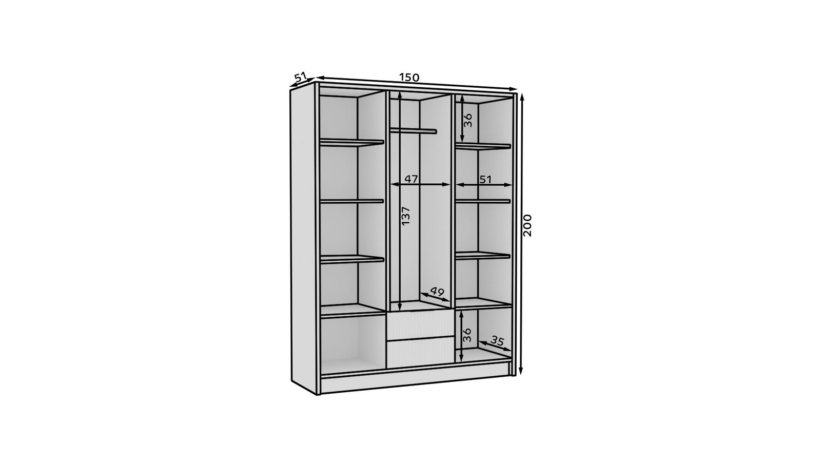Norel 150 Artisan/Black ADRK wardrobe with tilt handle and mirrors - Image 4