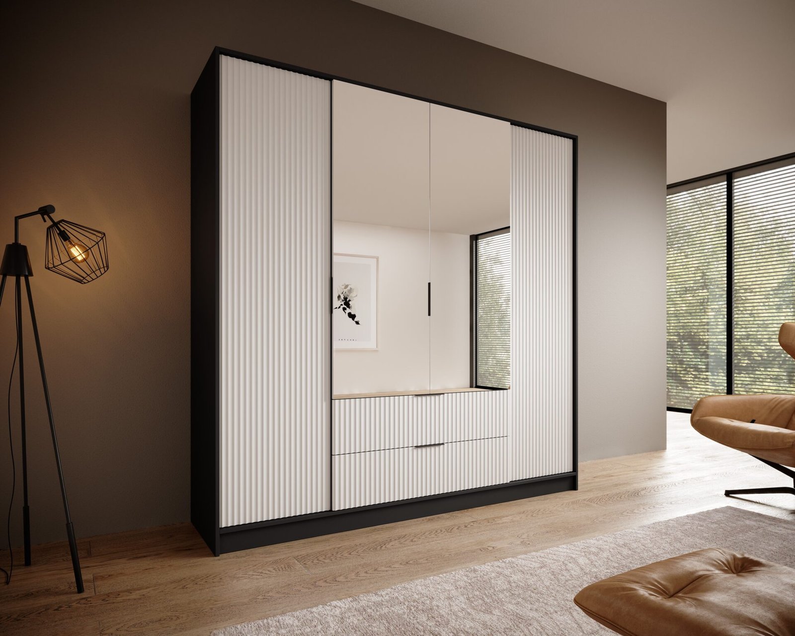 Norel 200 black/white ADRK wardrobe with tilting handle and mirrors - Image 2