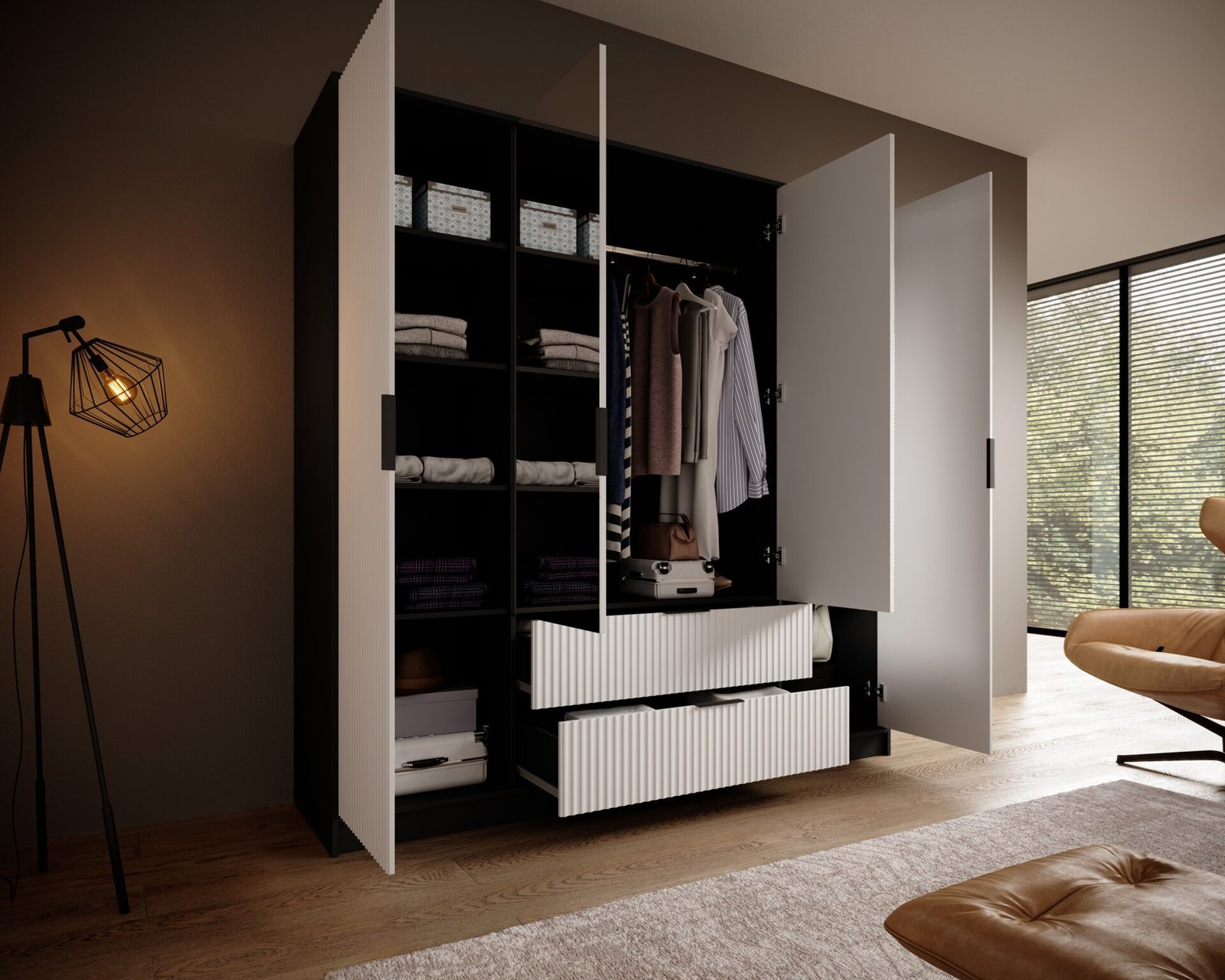 Norel 200 black/white ADRK wardrobe with tilting handle and mirrors - Image 3