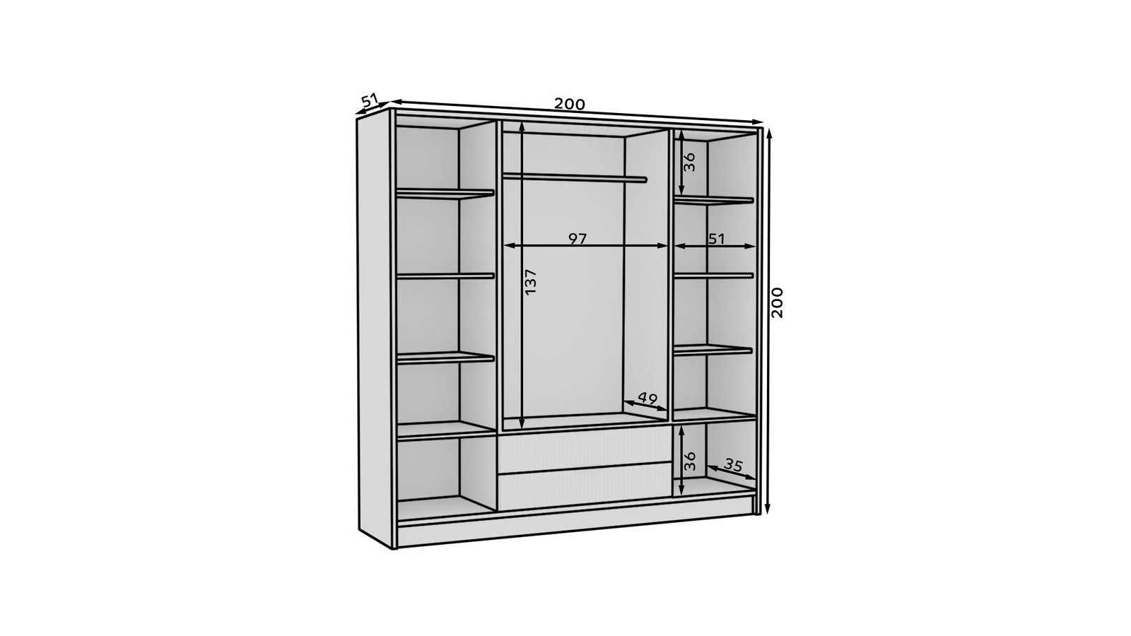 Norel 200 black/white ADRK wardrobe with tilting handle and mirrors - Image 4
