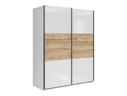 TETRIX wardrobe with sliding doors, 153 cm, glossy white/Wotan oak
