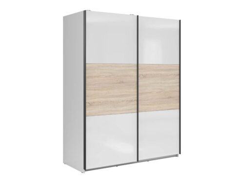 TETRIX wardrobe with sliding doors, 153 cm, high-gloss white/sonoma oak