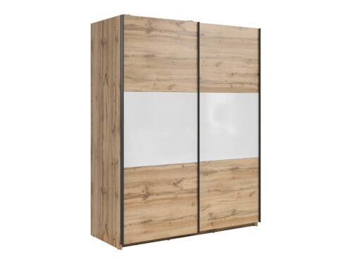 TETRIX wardrobe with sliding doors, 153 cm, Wotan oak/glossy white