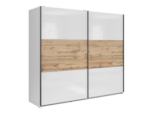 TETRIX wardrobe with sliding doors, 220 cm, glossy white/wotan oak