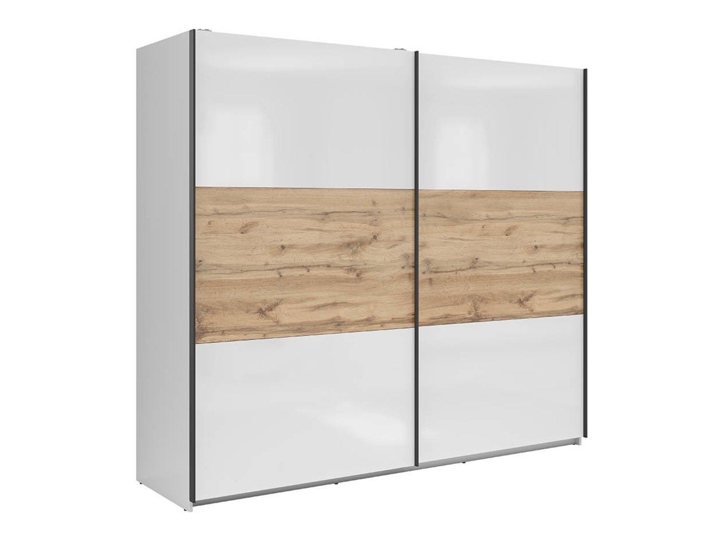 TETRIX wardrobe with sliding doors, 220 cm, glossy white/wotan oak