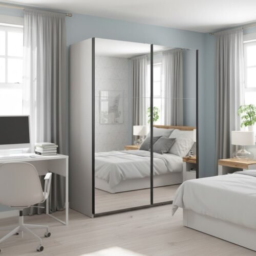 Wardrobe with sliding doors and two mirrors TETRIX 153 cm cashmere