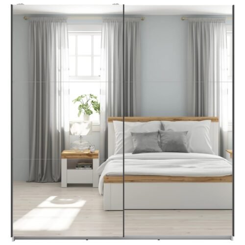 Wardrobe with sliding doors and two mirrors TETRIX 183 cm white glossy