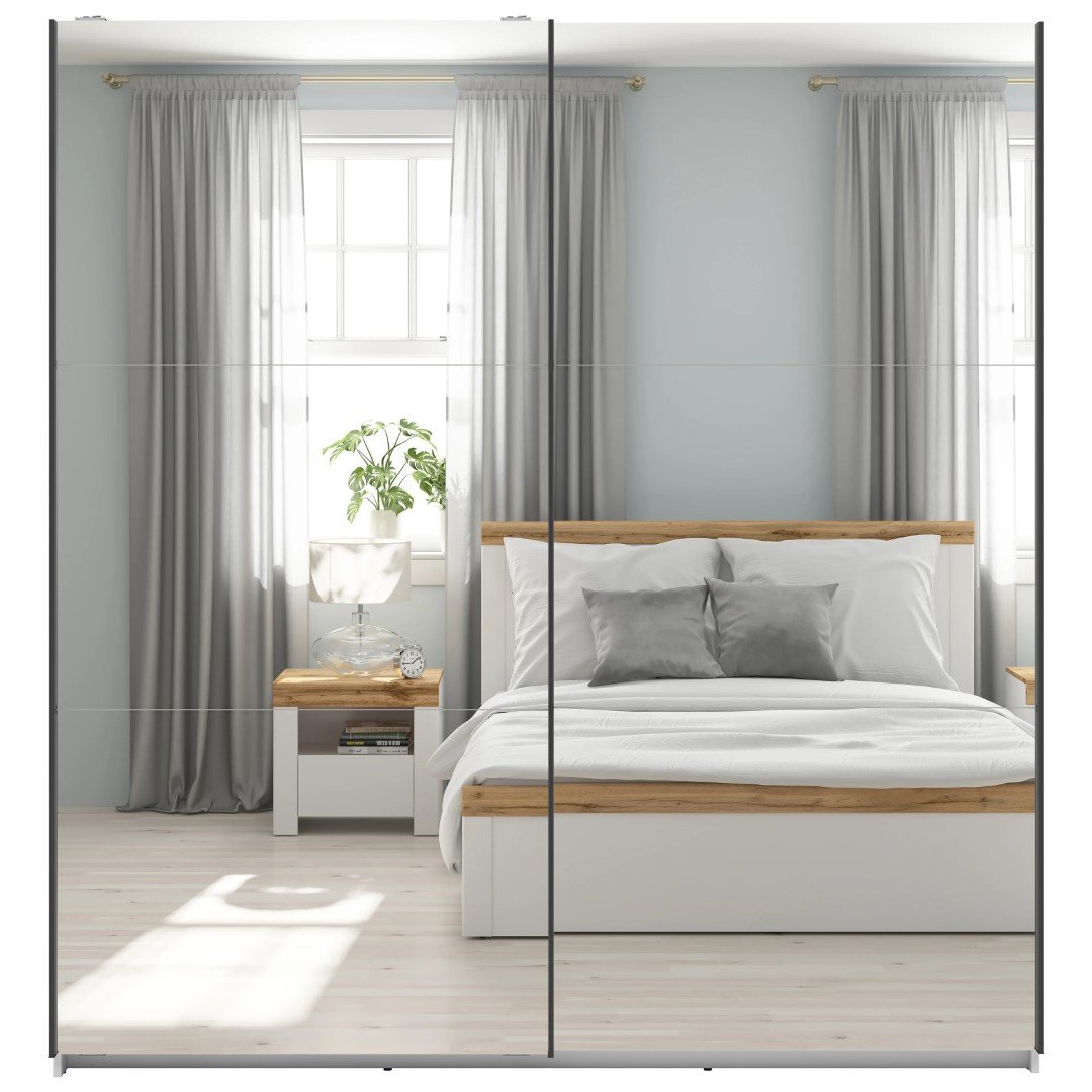 Wardrobe with sliding doors and two mirrors TETRIX 183 cm white glossy