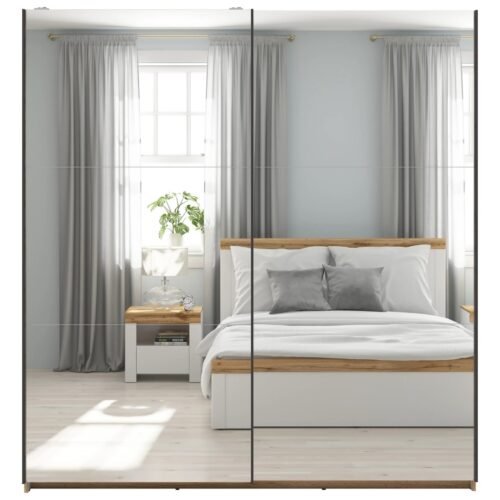 Wardrobe with sliding doors and two mirrors TETRIX 183 cm Wotan oak