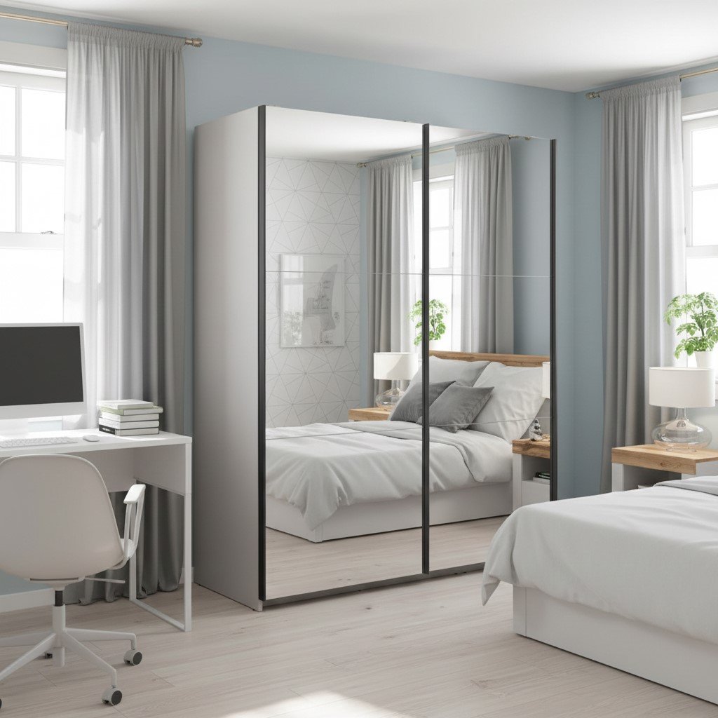 Wardrobe with sliding doors and two mirrors TETRIX 183 cm cashmere