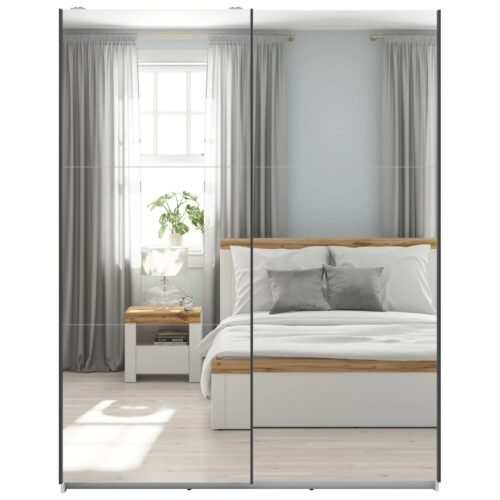 Wardrobe with sliding doors and two mirrors TETRIX 153 cm white glossy