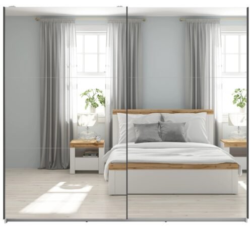 Wardrobe with sliding doors and two mirrors TETRIX 220 cm white glossy