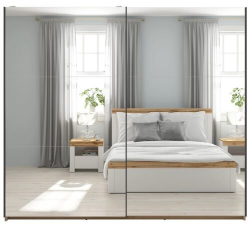 Wardrobe with sliding doors and two mirrors TETRIX 220 cm Wotan oak