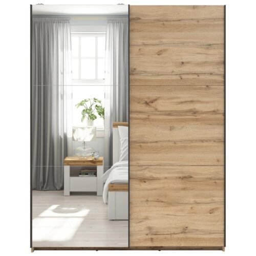 TETRIX wardrobe with sliding doors and mirror, 153 cm, Wotan oak