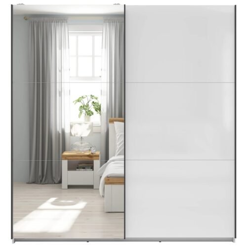 TETRIX wardrobe with sliding doors and mirror, 183 cm, glossy white
