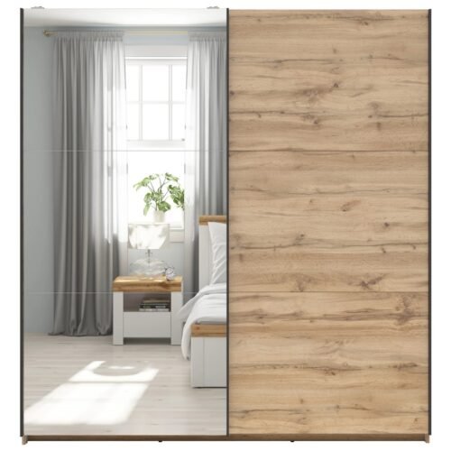 TETRIX wardrobe with sliding doors and mirror, 183 cm, Wotan oak