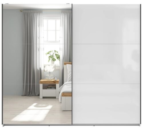 TETRIX 220 cm wardrobe with sliding doors and mirror, white glossy