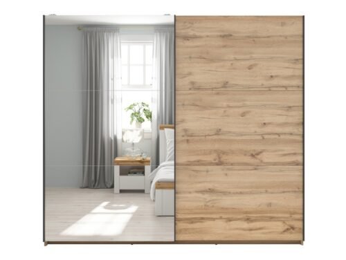 TETRIX wardrobe with sliding doors and mirror, 220 cm, Wotan oak