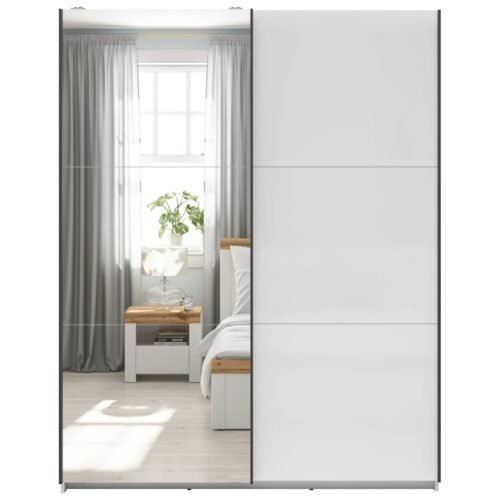 Wardrobe with sliding doors and mirror TETRIX 153 cm white glossy