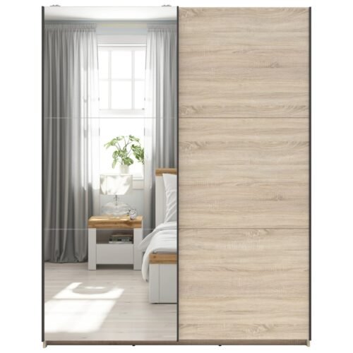 Wardrobe with sliding doors and mirror TETRIX 153 cm, sonoma oak