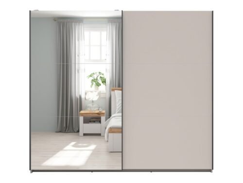 Wardrobe with sliding doors and mirror TETRIX 220 cm cashmere color
