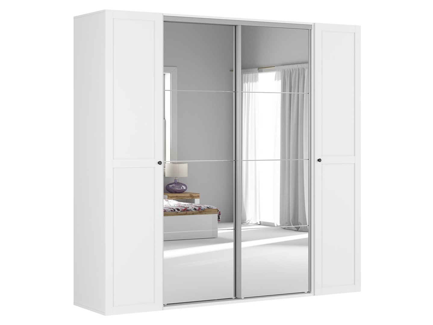 Four-door wardrobe with sliding mirrors FLEX 250 cm white/gray