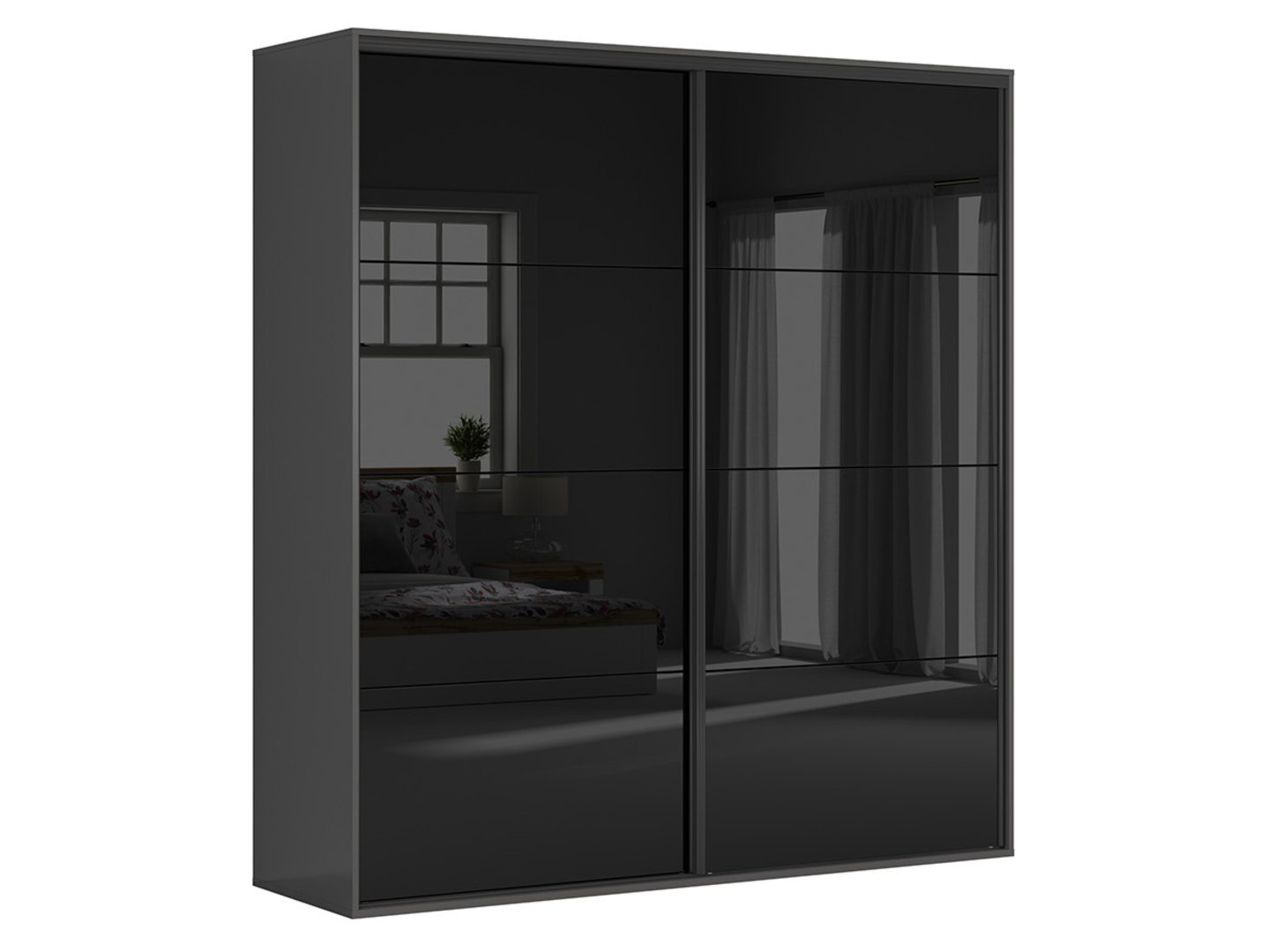 FLEX wardrobe with sliding doors, 220 cm, graphite/glossy black