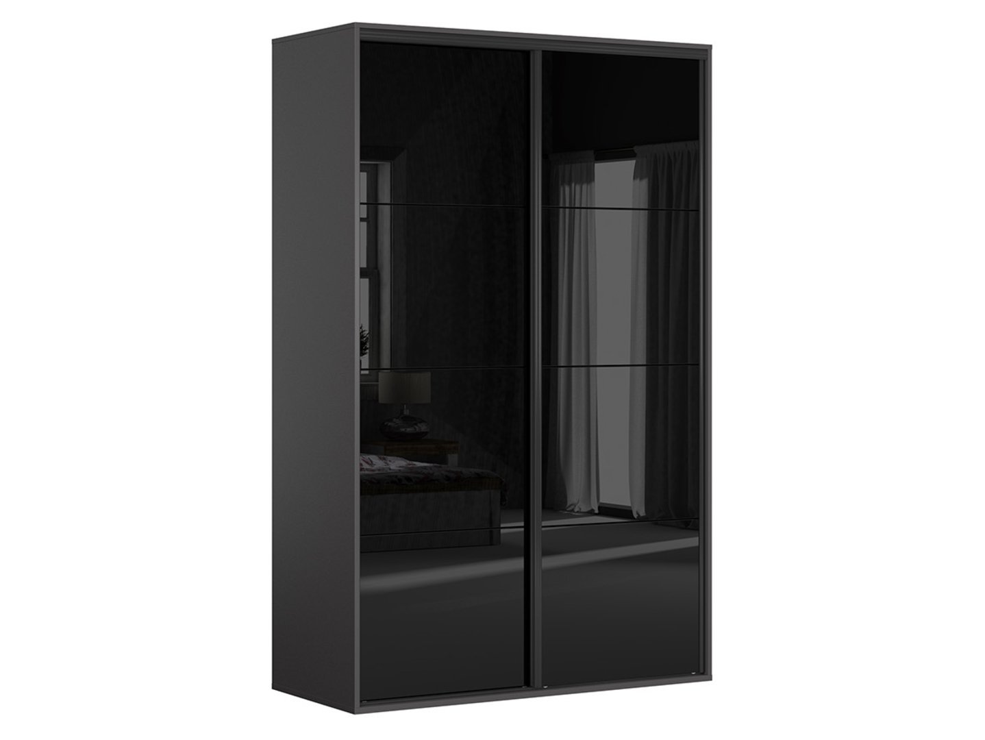 FLEX wardrobe with sliding doors, 150 cm, graphite/glossy black