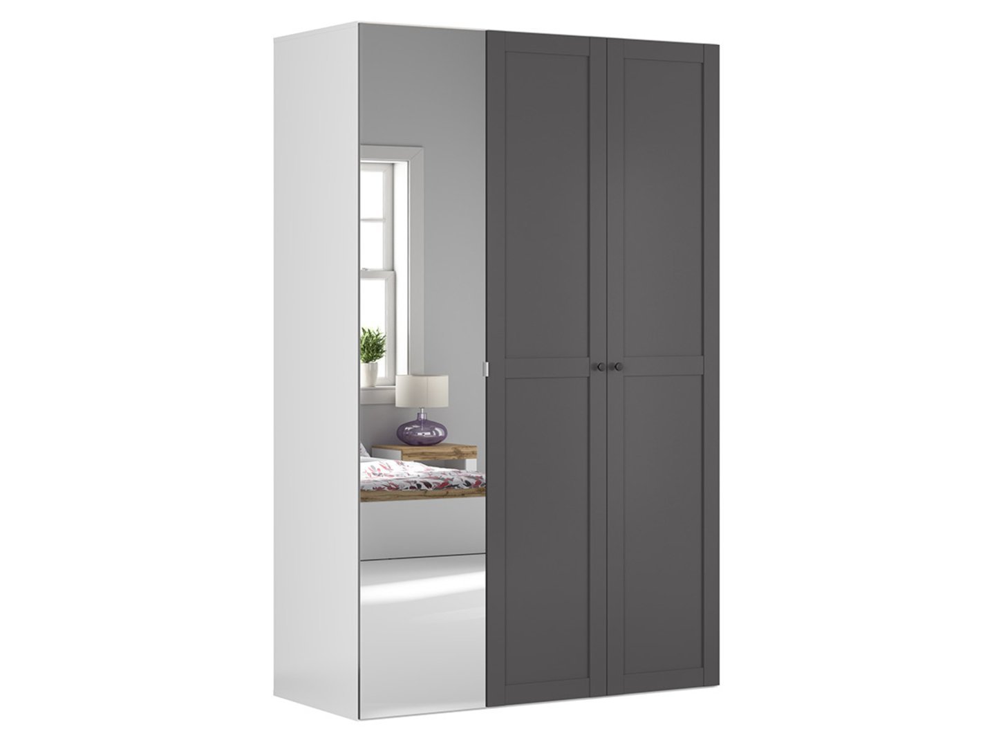 FLEX three-door wardrobe with mirror, 150 cm, white/graphite