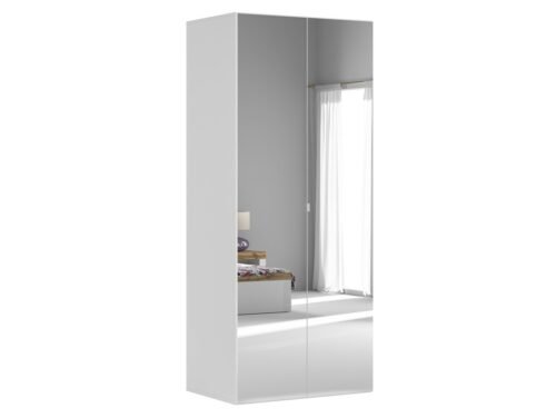 Two-door wardrobe with mirrors FLEX 100 cm, white