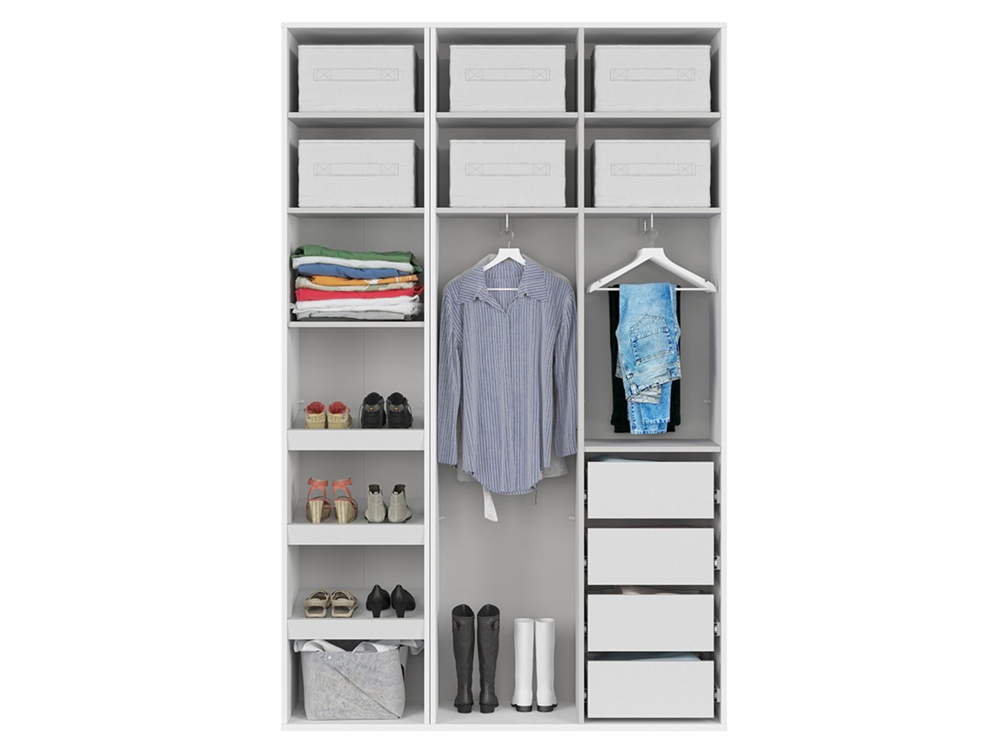 FLEX three-door wardrobe with mirror, 150 cm, white/gray - Image 4