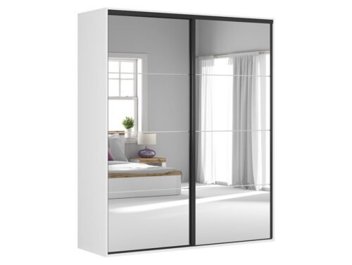 Wardrobe with sliding doors and mirrors FLEX 200 cm white/gray