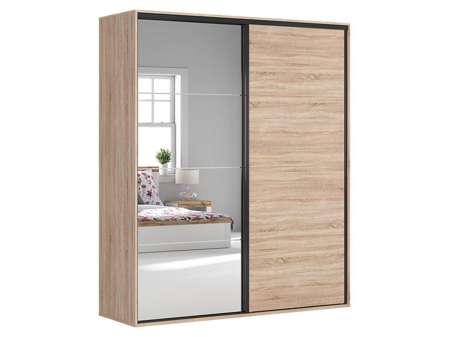 FLEX wardrobe with sliding doors and mirrors, 200 cm, Sonoma oak/grey