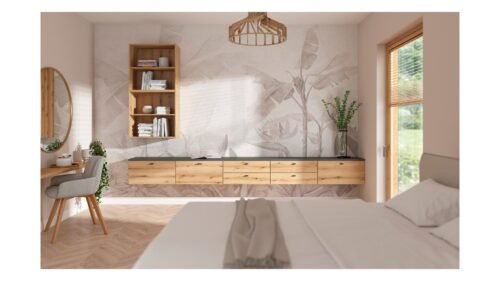 Single-door cabinet “System 64” with oak imitation