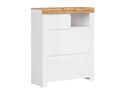 HOLTEN 2-door shoe cabinet with drawer, 92.5 cm, white/wotan oak