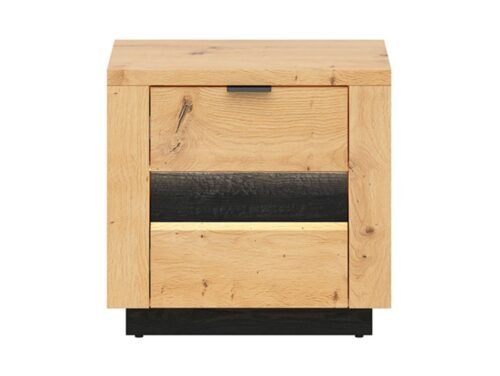OSTIA bedside table with two drawers, 54 cm, oak imitation / glossy black
