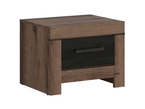 BALIN bedside table with drawer, 57 cm, monastery oak/black oak