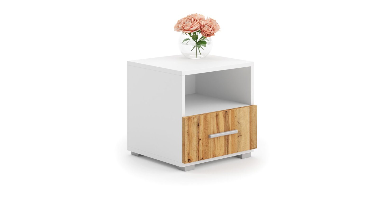 EMI white/Wotan oak ADRK bedside table with drawer