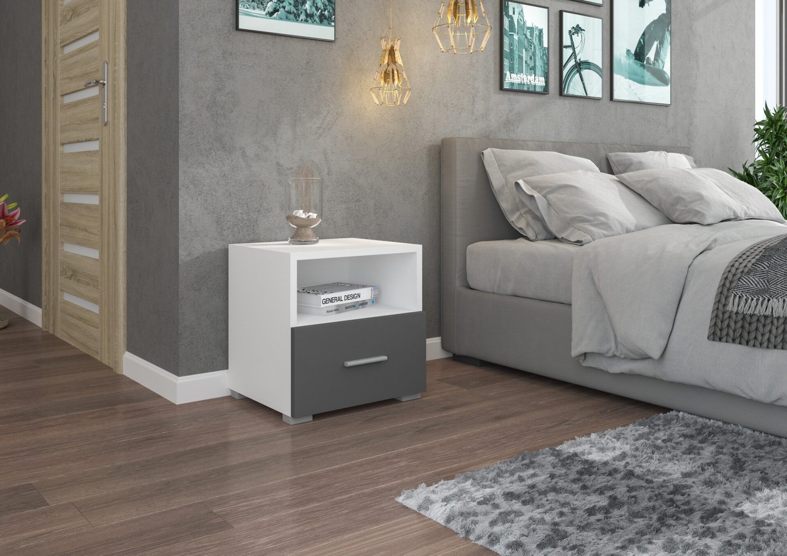EMI white/gray ADRK bedside table with drawer - Image 2