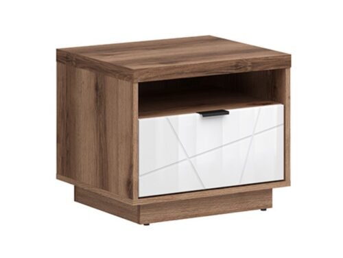 FORN bedside table with drawer, 50 cm, Delani oak, dark/high-gloss white