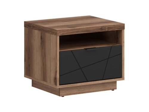 FORN bedside table with drawer 50 cm, dark Delano oak/matt black